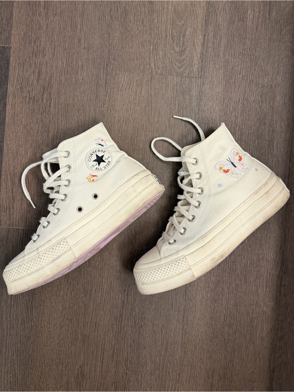 Converse Women's Platform High-Top Sneakers in Off-White with Floral Accent